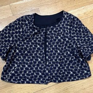 DIANE von FURSTENBERG size 10 reversible crop s/s jacket/blazer. Navy/Gold